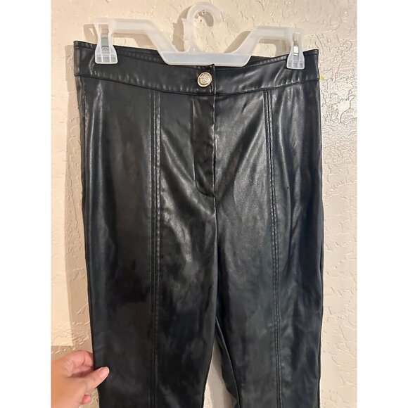 Cider High Rise Black Moto Style Faux Leather Bellbottom Slit Pants - Picture 3 of 11